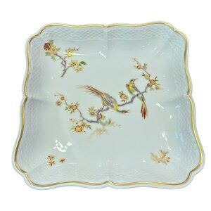 Richard Ginori Square Porcelain Bowl Birds Floral Gold Trim Scalloped